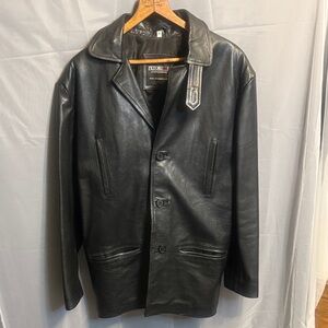 Petorucci Black Leather Men's Trench Coat size Large